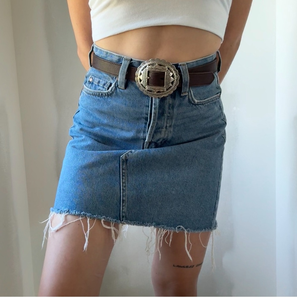 H&M &Denim Raw Hem Blue Denim Mini Skirt – Asymmetrical Seam
